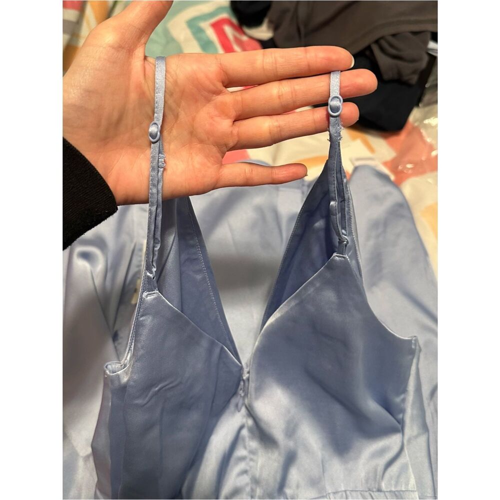 Abercrombie & Fitch Light Blue Satin Twist-Front Slit Maxi Dress - Picture 7 of 14